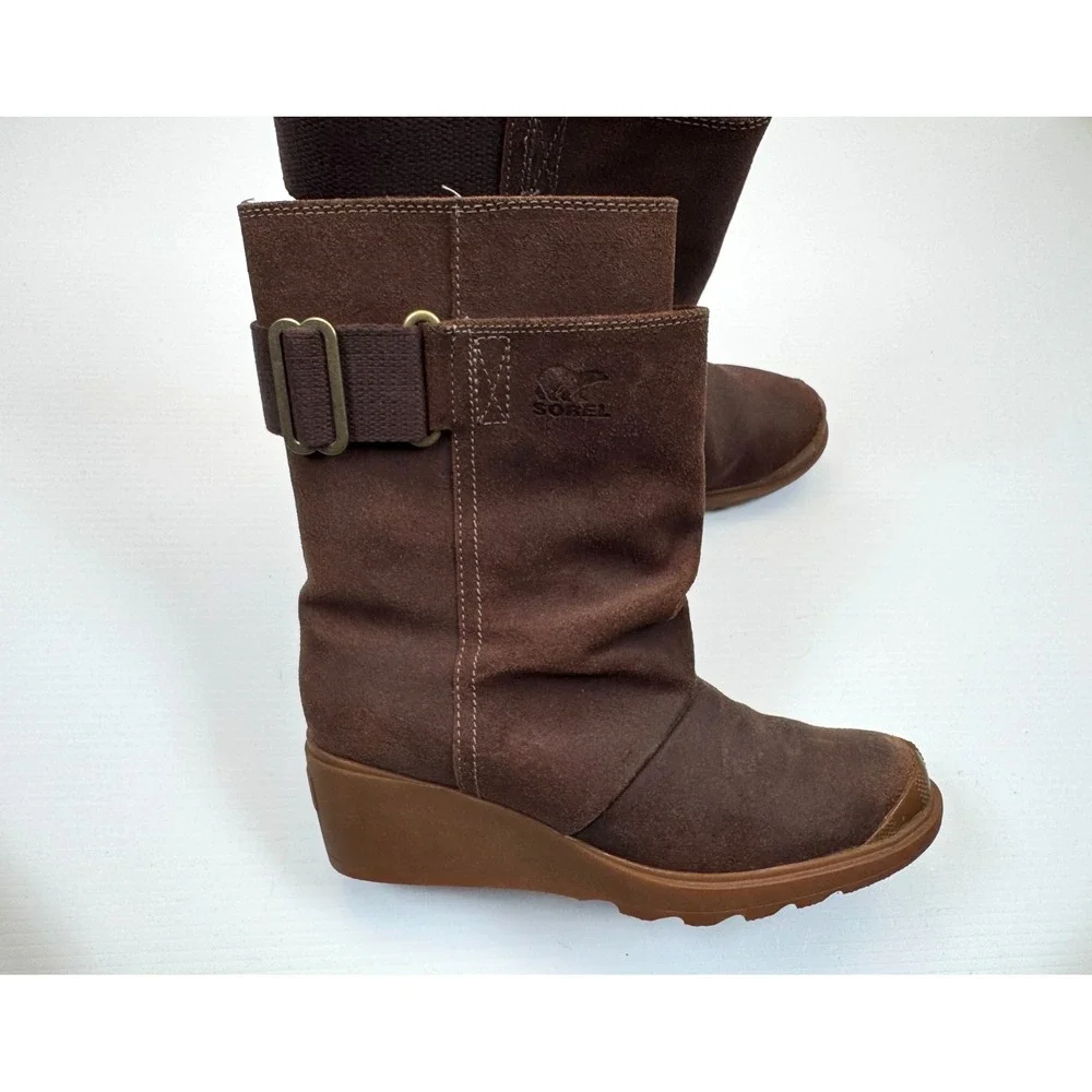 Sorel Toronto Mid Wedge Boots Women 7‎ NWOB Suede Pull on Waterproof Adjustable